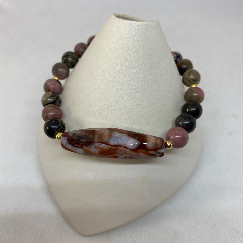 Pulsera Rhodonite y centro focal de ágatas